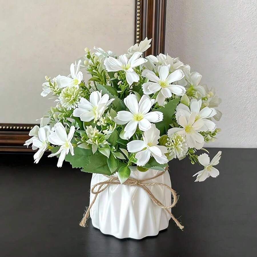 AUSHOPLAH Kunstblumen, Kunstblumen Wie Echt, KüNstliche Blumen In Vase, Desktop Kleine BlumentöPfe, Hochzeit Deko Blumen E18 (A Orange + Gelb)-1094 - CWeiß - Übersicht 1