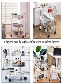 4-Tier Plastic Rolling Utility Cart With Wheels, Multifunctional Storage Organizer Cart For Home, Office, Kitchen & Bathroom, Slim & Transparent, 8.2"W * 13"L * 35.8"H - Multicolor - View 3