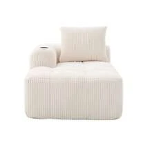 Comfortable Reclining Corduroy Sofa - No Assembly Required, Plush Sofa With Back Cushions, Side Storage Pocket For Remote Control And Mobile Phone, Built-In Cup Holder - Neat And Aesthetic. - 米色 - 查看 3