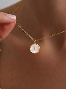 1 件优雅不锈钢字母吊坠项链，26 个字母可选，圆形字母吊坠项链，防水锁骨链，适合女性日常佩戴 - 圓形 - 查看 10