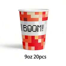 10/20/40个装 9盎司 TNT像素纸杯 马赛克像素生日派对纸杯 红色方块纸杯 电子游戏主题生日派对餐具 像素主题纸杯 适用于电子游戏玩家派对装饰用品 - 紅色 - 查看 12