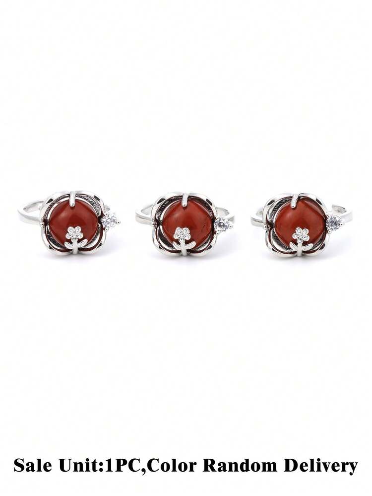 خاتم حجر طبيعي وردة واحدة، خرز كريستال أنيق من الأمثيست والكوارتز الوردي والعين النمر، خاتم حلقة كروي هدية مجوهرات H831 - جرس - مشاهدة 14