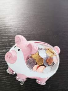 2D Rotating Acrylic Piggy Bank - Pink & White Ceramic Pig Shaped, With 2D Rotating Lid, Indoor/Outdoor Coin Bank, Suitable For Valentine's Day, Ramadan Decor (No Electricity Required), 2D Flat - Multicolor - View 5