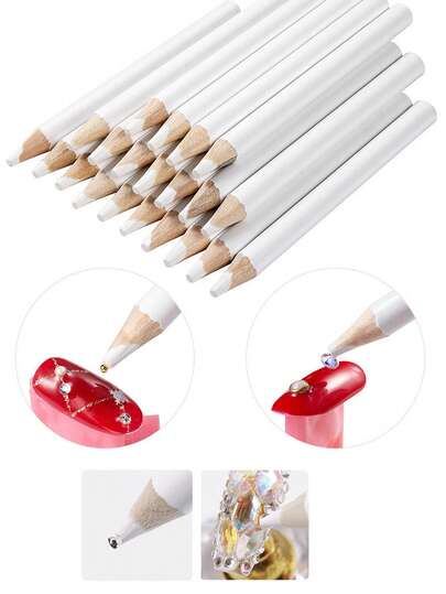 20/50pcs Nail Art Rhinestone Pencil, Nail Rhinestone Decoration Tool, Pearl Diamond Nail Sticker, White Wax Head Dotting Pen