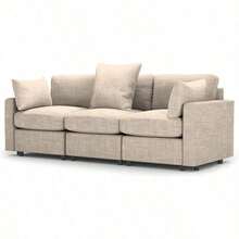 Sofá Seccional Modular 3 Plazas Beige + Pillow Pack Fácil de Ensamblar y Adaptable - Beis - Ver 1