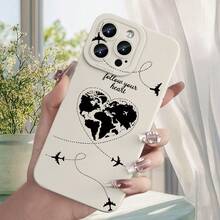 ¡Consigue una nueva funda para tu teléfono! Funda de teléfono: Nuevo patrón de corazón de tierra de otoño/invierno con elemento de avión, funda blanca anti-caída para iPhone 17/16E/16/15/14/13/12/11/XS/XR/X/7/8//Plus/Pro/Max/SE/17Air ¡Consigue una nueva funda para tu teléfono! - 1 pieza - Ver 1