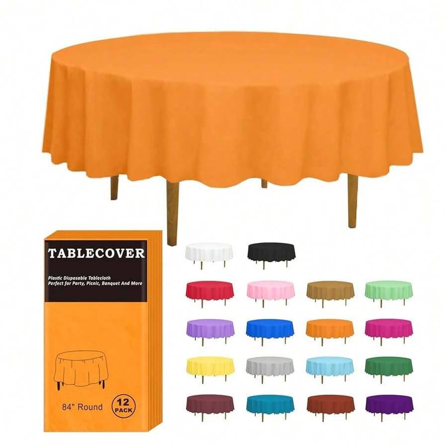D&Z Plastic Tablecloth Disposable, 12 Pack Orange Table Cloth Individually Wrapped For Indoor&Outdoor, On-The-Go 84" Tablecover For Round Table Ideal For Party, Birthday, Wedding And Dinner - 橘色 - 查看 1