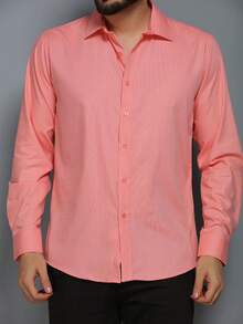 Men's Slim Fit Long-Sleeved Dress Shirt - 鮭魚 - 查看 3