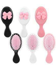1pc Cute Cartoon Pink Bow Hair Comb With Soft Pad And Mini Soft Massage Brush, Suitable For Girls, Can Be Used As Hair Comb, Brush, Hair Styling Tool, Hair Product And Accessory, Applicable For Barbershop, Beauty Salon, Back To School Season, Travel Vacation, Etc., Serves As Hair Accessory, Hair Comb, Edge Brush, Detangling Brush, Back Brush, Etc. - Black - View 1