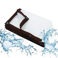 1个带金属孔眼的PE透明罩，可折叠，透明篷布侧板，防风雨篷布，适用于花园、露台、凉亭、入口、阳台，防雨防雪 - 白色 - 查看 5