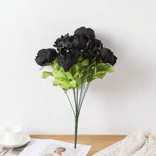Duovlo Artificial Peony Silk Flowers Fake Flowers Vintage Wedding Home Decoration,Pack Of 1 (Black),20.87*3.5,Black - Black - 查看 4
