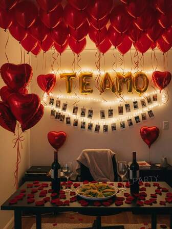 27 piezas/Set Decoraciones para la fiesta del Día de San Valentín, globos de papel de aluminio en forma de corazón rojo de 18", globos con el lema en español "Te Amo" de 16" dorados, globos de látex rojos de 10", para compromiso, decoración de propuesta de boda, "Ella dijo que sí", pared cuadrada roja, "¿Te casarías conmigo?", propuestas, propuesta romántica, decoraciones para la habitación del hotel