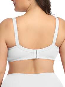 1入超大尺寸純色超薄彈性鋼圈胸罩 - 簡約舒適，適用於日常穿著 - 白色 - 查看 3