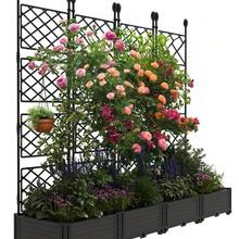Tall Raised Garden Bed Kit With Tre-Llis - 3pcs/4pcs/7pcs Plastic Plant-Er Box, P-Rivacy Screen For Backyard Climbing Plants & Flowers - Black-4 Sections-upgrade - View 1