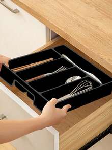 1pc Kitchen Drawer Cutlery Organizer, Cabinet Utensil Rack, Kitchen Cabinet Chopsticks And Cutlery Storage Rack, Cutlery Divider Tray With Compartments To Hold Knives, Forks, Spoons, Chopsticks And Other Cooking Tools, Cutlery Drawer Divider.