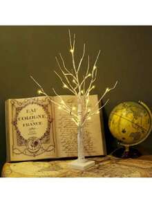 [24LED] Adjustable Beech Tree Lights With Branches - 3AA Batteries & USB Power Supply, Battery-Free, Indoor/Outdoor Decorative Lighting, For Christmas, Halloween, Easter - Plastic Shade, 3D Realistic Tree Ornament (With Trunk And Branches) - 彩色 - 查看 3