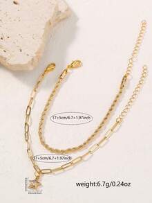 Nooxian 2件套 时尚金色星星立方氧化锆吊坠双层手链 奢华珠宝套装 - 金黃色 - 查看 6