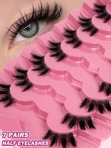 MAANGE 7/10/20/30对装，自然半眼/全眼假睫毛，精致日常佩戴，卡通风格，旅行必备，外眼角加长 - 黑色 - 查看 4