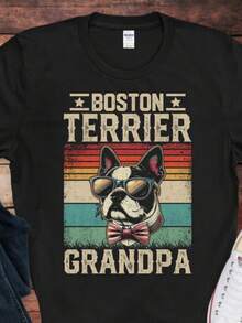 Boston Terrier Grandpa T-Shirt _ Funny Boston Terrier Dog Lover Tee _ Gift For Boston Terrier Owners _ Bostie Dog Humor Shirt - 黑色 - 查看 1