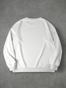 Men's Heart Print Crew Neck Loose Fit Casual Sweatshirt, Spring/Autumn - White - View 2