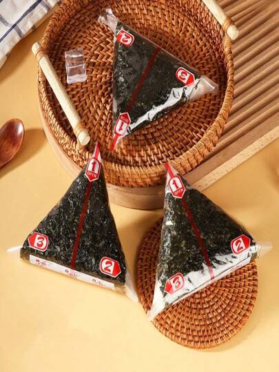 20/50/100 Peças Refil de Embalagem de Alga para Onigiri/Bolinho de Arroz, Sacos de Embalagem de Onigiri de Camada Dupla com Padrão de Alga - Sacos Descartáveis e à Prova de Ar para Armazenamento de Onigiri