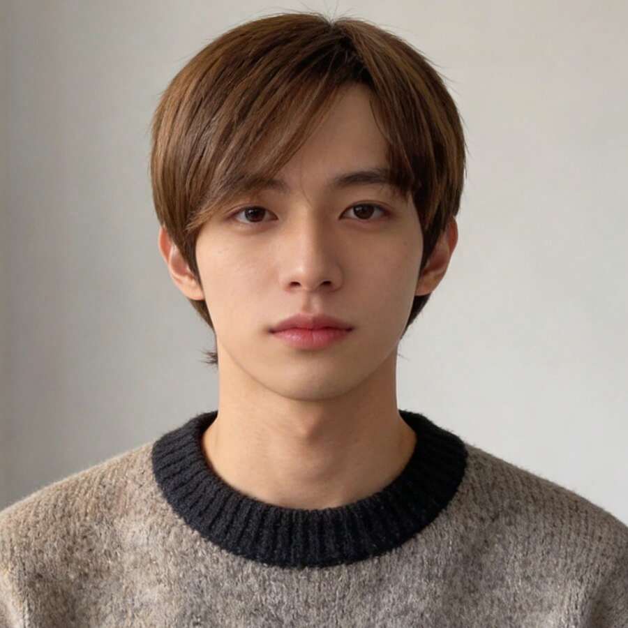 8英寸浅棕色偶像风斜刘海短直发合成假发，时尚简约男士款 - 彩色 - 查看 1