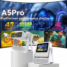 DONGYING New Projector, Dual Screen Display, Android 12 Projector, Native 1080P, Supports 4K, WiFi6, Supports Auto Focus And Keystone Correction, Portable Projector With Built-In Speaker, Supports App Download, Compatible With Smartphones, Computers And More, Suitable For Home Theater, Office Meetings, Decorations, Gifts - White - View 4