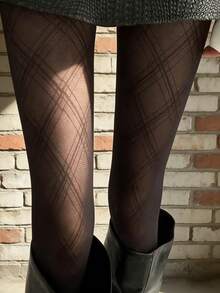 Women's Black Diamond-Patterned Tights, Seductive Semi-Transparent Stockings, Party Attire, Enchanting Focal Point.