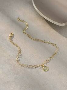 Nooxian 1pc Fashionable Gold Heart Hollow Chain Anklet With Copper Heart Pendant, Suitable For Vacation - Yellow Gold - View 4