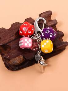 1PC Punk Hiphop Black Dice No. 8 Billiards Keychain Y2K Pink Lucky Dice Starburst Pendant Bag Charms Hangings Ornament Accessories - Multicolor - View 4