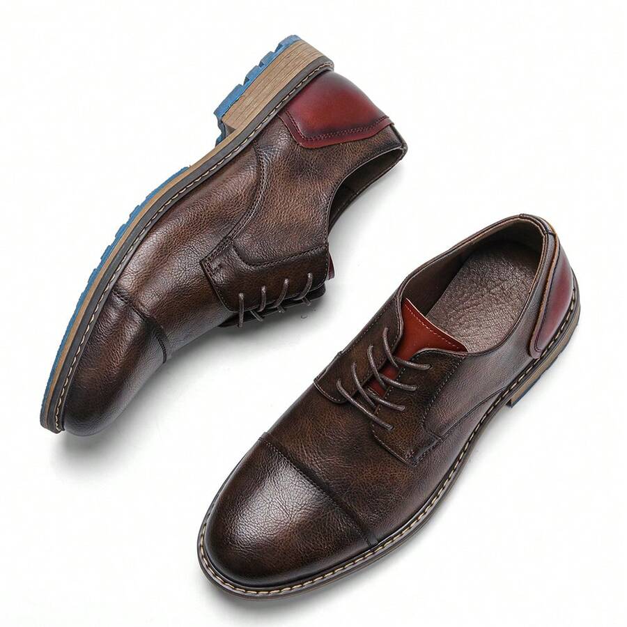 Chaussures décontractées pour hommes, pour le trajet et les sports de plein air, antidérapantes et durables, chaussures derby classiques, bottes de travail rétro à la mode - Rouge foncé - Voir 1