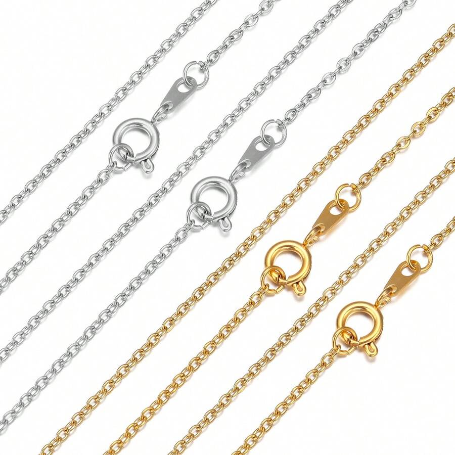 2pcs/Pack Stainless Steel Gold-Plated Cross Chain Necklace, Choker Necklace, Versatile Elegant Women Necklace, DIY Jewelry Making Chain