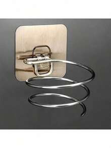 1 Piece Bathroom Spiral Hair Dryer Holder, No-Drill Adhesive Wall Mount Organizer, Nail-Free Removable Hairdryer Storage Rack, Home Bathroom Hair Styling Tool Organizer Bathroom - Silver - View 17