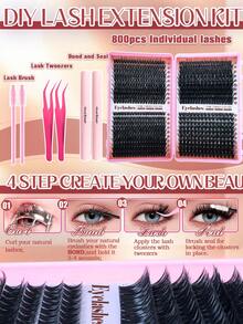 750片混合长度假睫毛，包含60D、80D、100D、120D假睫毛簇，适合在家DIY，新手友好，自然浓密，是打造浓密夸张妆容的理想之选。睫毛簇套装，睫毛，假睫毛，假睫毛 - 彩色 - 查看 9
