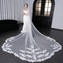 1pc Elegant Bridal Lace Veil With Ruffled Edges, Extra Large Trailing White Long Wedding Ceremony & Photo Shoot Accessory - Multicolor - View 7