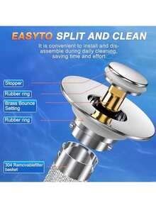 2-Pack Pop-Up Bathroom Sink Drain Strainer With Removable Stainless Steel Filter Basket - Universal Sink Stopper For Bathroom & Kitchen Basins - 銀色 - 查看 5