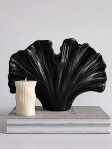 1pc Black Fan-Shaped Vase, Resin Sand Texture Vase, Suitable For Home Decor And Living Room Table Decoration - Multicolor - View 5