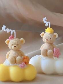 1个可爱泰迪熊造型硅胶蜡烛模具，适合制作节日礼物，也是绝佳的送礼之选 | 家居装饰，完美适用于硅胶香薰蜡烛。硅胶模具材质，奢华小众情人节礼物，也可作为生日礼物或家居装饰品。 - 白色 - 查看 4