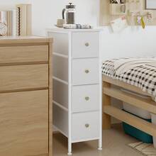 Tomnk Narrow Side Table, Small Nightstand With 4/5 Fabric Drawers, Skinny Bedside Table, Slim End Table For Bedroom, Dorm, Small Spaces, White - trắng - Xem 1