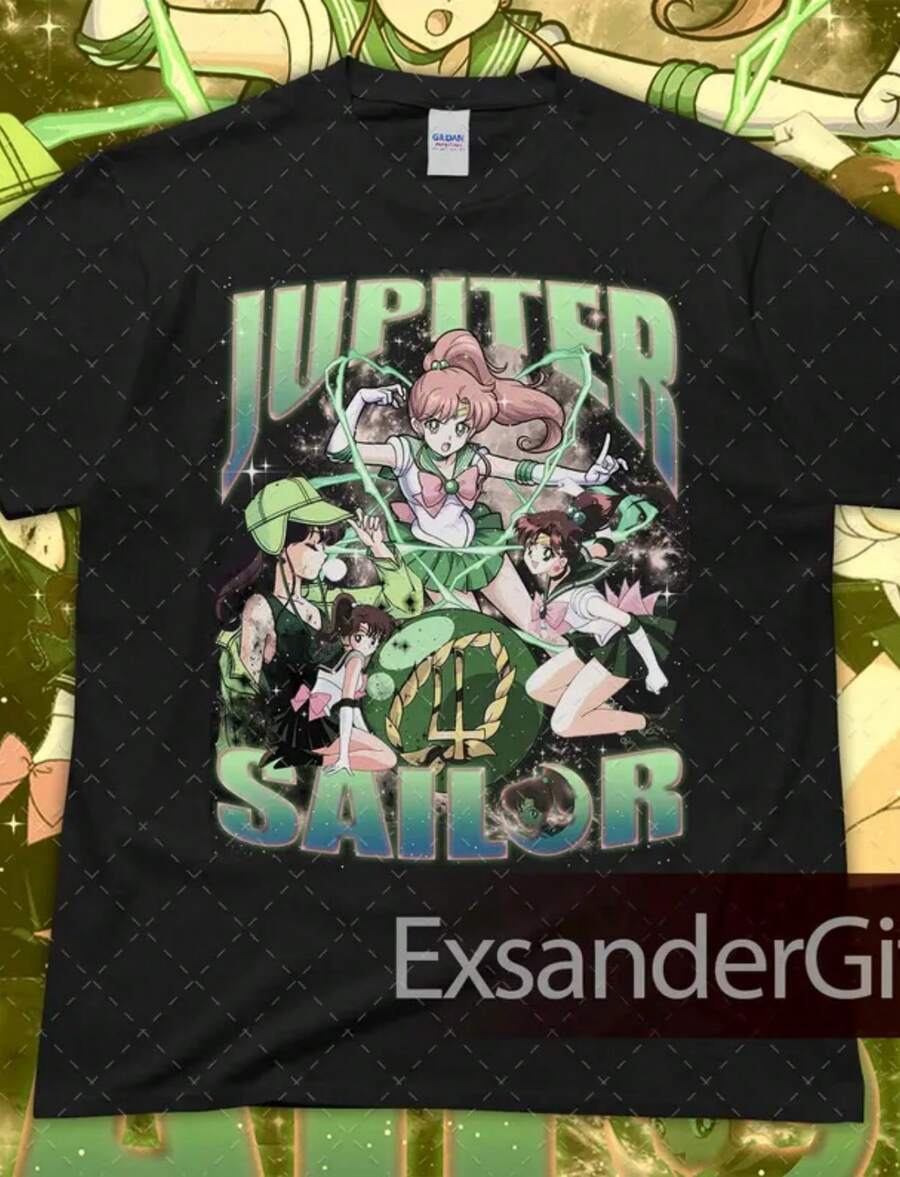 Vintage Jupiter T-Shirt, Anime Fan Art Graphic Unisex - 黑色 - 查看 1