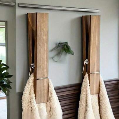1 Peça Pregador de Roupa Gigante Suporte para Toalha de Banheiro, Conjunto de Suporte para Toalha com Clipe de Madeira Extra Grande, Para Banheiro, Decoração Rústica de Parede, Decoração Multiuso para Lavanderia Doméstica, Rack ou Gancho para Toalha, Acessórios de Banheiro Decoração de Parede
