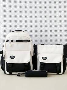 Back To School Classic Lightweight Portable Fashionable Versatile Comfortable Spacious Backpack Set - Black - View 6