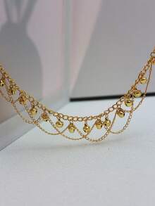 1pc Fashionable Multi-Layer Wavy Tassel Small Bell Anklet, Barefoot Anklet Jewelry Accessory For Women & Girls, Suitable For Dance Costumes Decoration