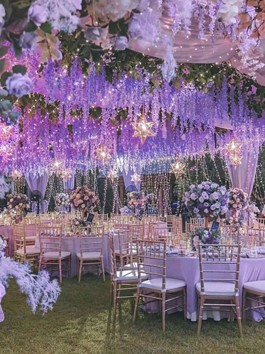 5/10pcs Artificial Wisteria Flowers, 3.75ft Artificial Flower Rope, Fake Hanging Flowers, Silk Wisteria Flower Garlands, Wedding Party Home Decoration, Green Wall Ceiling Flower Decoration, Perfect Wedding Hanging Decoration, Suitable For Parties, Birthdays, And Families - Multicolor - View 1