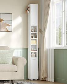 HaluPeit Bathroom Cabinet, Narrow Tall Bathroom Cabinet, Bathroom Tall Cabinet With 2 Storage Baskets, Adjustable Shelves, Open Compartment And Door, 20 * 20 * 200 Cm, White - 白色 - 查看 1
