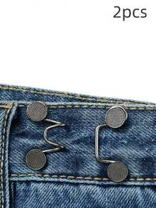2pcs No-Sew Adjustable Denim Waistband Tighteners, Invisible Jean Button Pins For Pants & Clothing - Durable Metal Waist Extenders, Reusable Waistband Tighteners, White - Multicolor - View 12