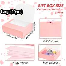 10 piezas - Cajas de regalo rosas con tapas y cintas, adecuadas para cajas de invitación de damas de honor, cajas de regalo de boda, cajas de regalo de cumpleaños, cajas de baby shower, regalos del Día de San Valentín, etc. - Rosa Pálido - Ver 16