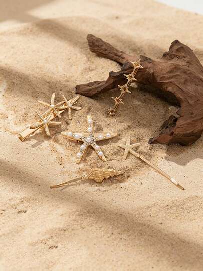 1pc Women's Pearl/Rhinestone Starfish Hair Clip, Luxury Ocean-Themed Hair Accessory Suitable For Beach Vacation, Party And Other Occasions