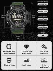 LIGE 时尚休闲青年多功能石英表，夜光双显手表 - 黑色 - 查看 6