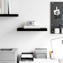 Larryhot Estante flotante de pared negro brillante MDF 50x23x3,8 cm, Fácil de montar, elegante y hermoso, y conveniente para almacenar artículos, es una opción ideal para el almacenamiento y la decoración del hogar. - Negro - Ver 2